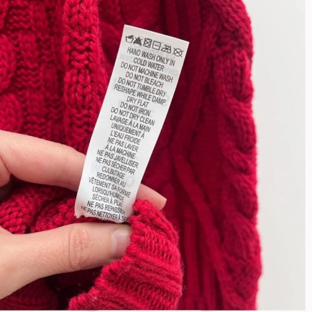 NWT Aran Mor Irish wool Women's Red Cable Knit turtleneck Sweater fisherman - Picture 9 of 10